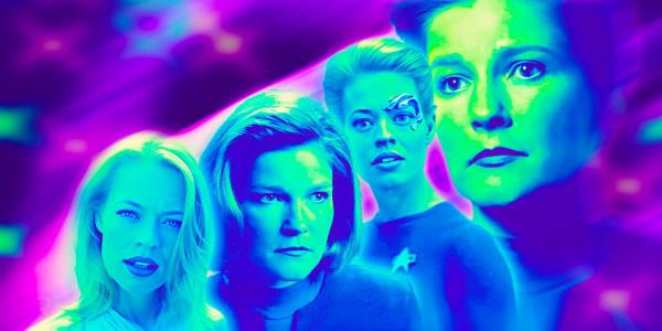 Star Trek: Voyager. Kate Mulgrew as Captain Kathryn Janeway and Jeri Ryan as Seven of Nine.
