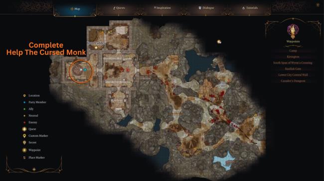 Baldur's Gate 3 - Map of under the Open Hand Temple. Location of Shirra's coffin is circled