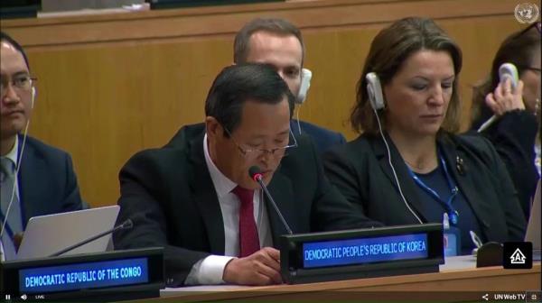This file image, captured from U.N. Web TV on Nov. 15, 2019, shows North Korean Ambassador to the U.N. Kim Song (C) speaking at a session of the U.N. General Assemlbly. (PHOTO NOT FOR SALE) (Yonhap)