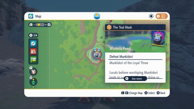 Munkidori's location on the Kitakami map in Pokemon Scarlet & Violet: The Teal Mask.