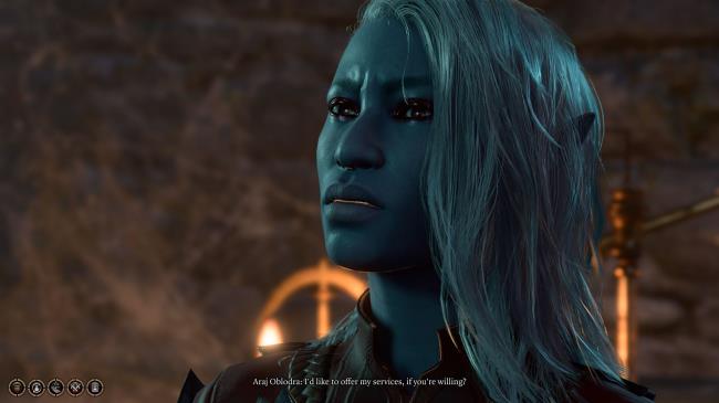 Araj Oblodra offering her services in Baldur's Gate 3