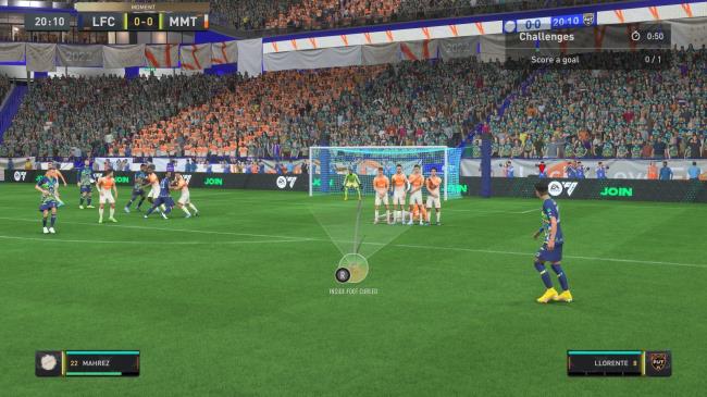 Riyadh Mahrez takes a free kick with three bars of power in FIFA 23.