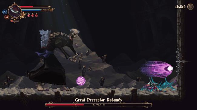 Blasphemous-2-Great-Preceptor-Radames-Standing-Purple-Projectiles