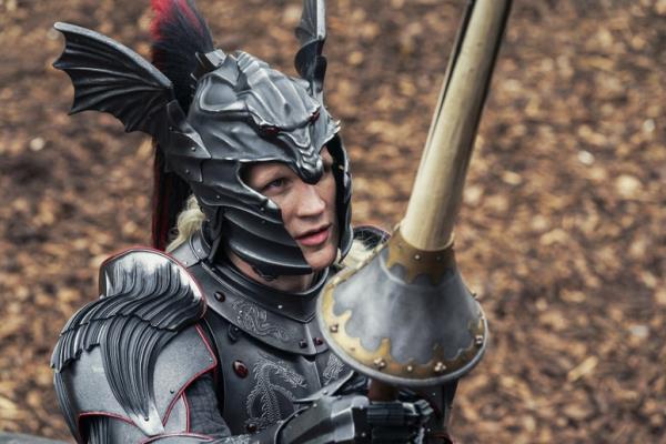 Matt Smith holding a jousting lance in House of the Dragon