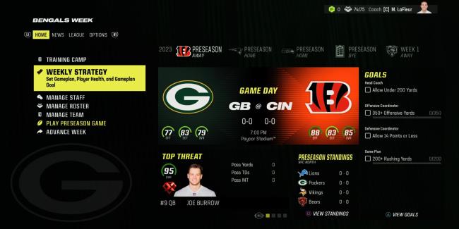 Franchise menu navigation madden 24