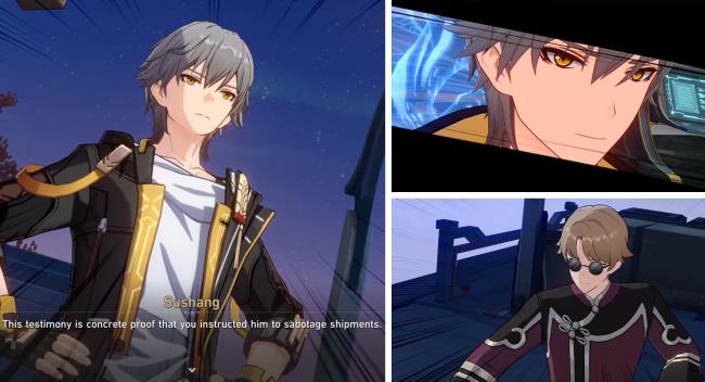 three-panel image depicting an Aurum Alley Hustle and Bustle event debate: trailblazer (left), trailblazer close-up (top right), defeated Skott (bottom left)