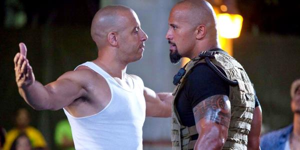 Vin Diesel and Dwayne Johnson come face to face in Fast Five.