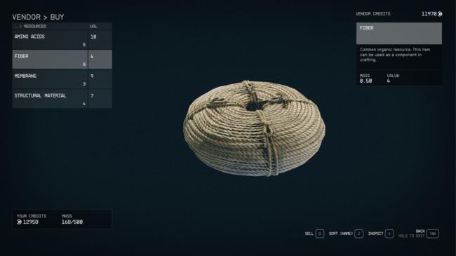 Starfield - Fiber in a vendor menu